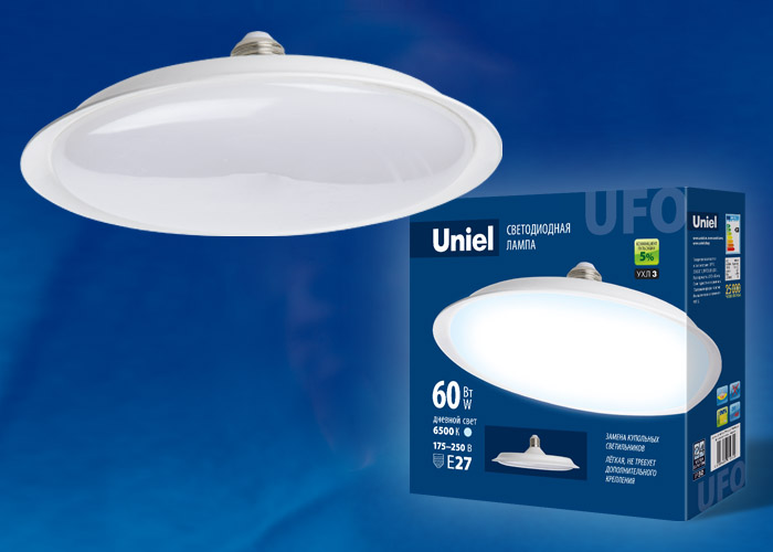 LED-U270-60W/6500K/E27/FR PLU01WH Лампа светодиодная. Форма «UFO», матовая. Дневной белый свет (6500