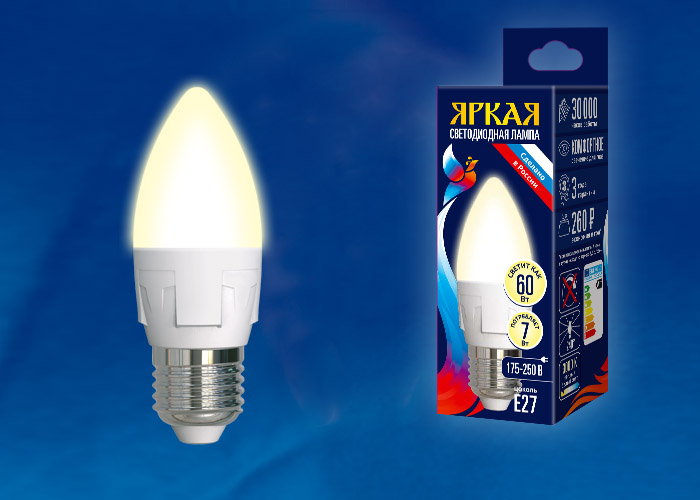 LED-C37 7W/WW/E27/FR PLP01WH Лампа светодиодная. Форма «свеча», матовая. Серия ЯРКАЯ. Теплый белый с LED-C37 7W/WW/E27/FR PLP01WH Лампа светодиодная. Форма «свеча», матовая. Серия ЯРКАЯ. Теплый белый с