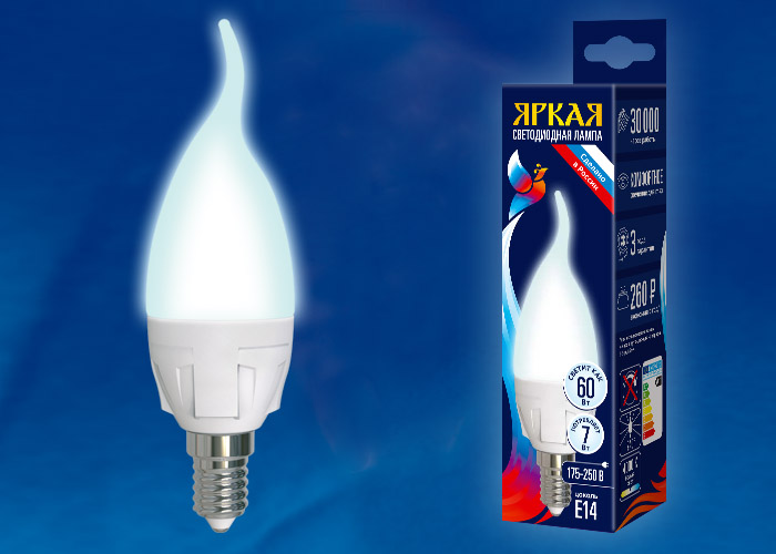 LED-CW37 7W/NW/E14/FR PLP01WH Лампа светодиодная. Форма «свеча на ветру», матовая. Серия ЯРКАЯ. Белы LED-CW37 7W/NW/E14/FR PLP01WH Лампа светодиодная. Форма «свеча на ветру», матовая. Серия ЯРКАЯ. Белы