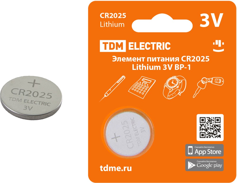 Элемент питания CR2025 Lithium 3V BP-1 TDM