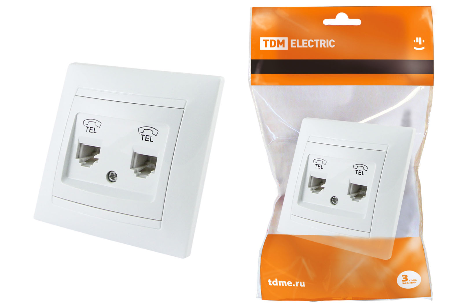 Розетка двойная телефонная RJ11  белая Лама